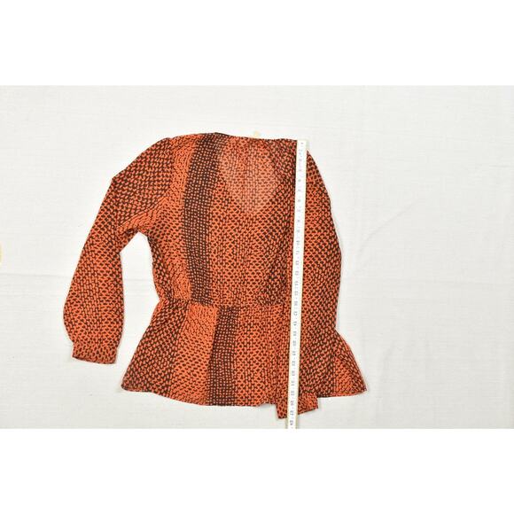 Michael Kors Women's Orange Black Blouse Size XL V-Neck Long Sleeve Top - Picture 5 of 8